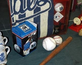 All Star Heroes Mickey Mantle Collector's Baseball In Original Box, Vintage Bat, Baseballs, And Rug Barn KC Royals Gift Set