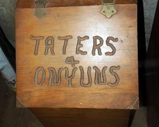Handcrafted Wood "Taters & Onyuns" Storage With Drawer, 27" x 13.5" x 13"