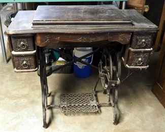 Antique Cast Iron Treadle Sewing Machine Cabinet, 32" x 34" x 18"
