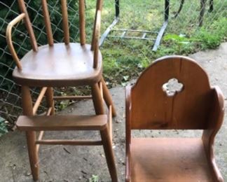 Vintage high chair and youth chair. 