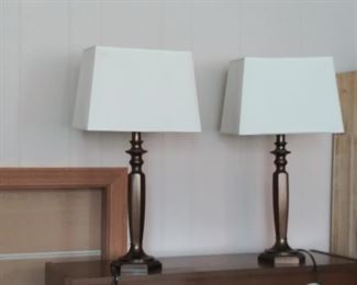 Pair Bronze Lamps w/ rectangular shades