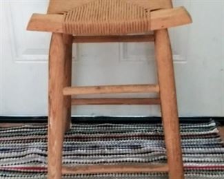 Wooden Bar Stool w/ Rope Canning Seat
