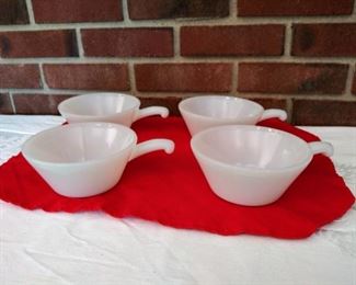 Anchor Hocking Milk Glass Soup Bowls w/ handles
