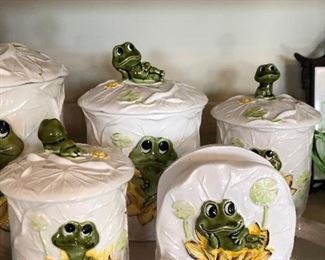 Neil the frog canister set plus napkin holder and a rogue frog container 