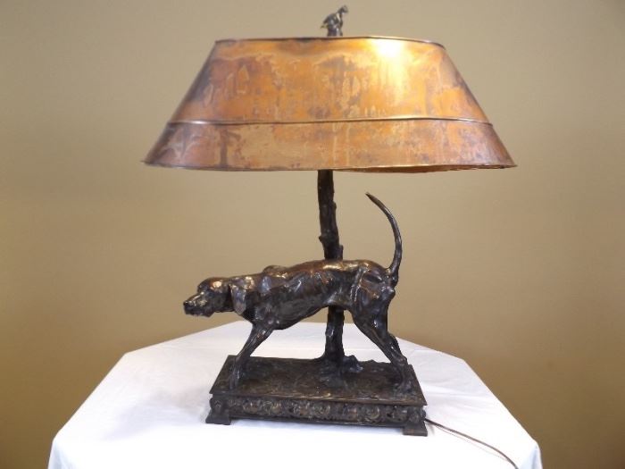 Listed Artist George Northup Bronze English Pointer Dog Lamp
