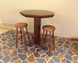 Tall Wood Bistro Table and 2 Stools
