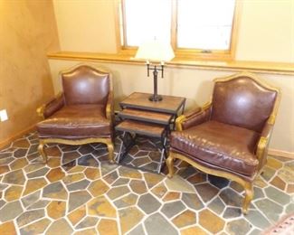 2 Leather Chairs, Tables and Lamp Sitting Area
