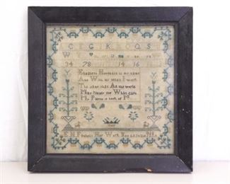 Authentic 1828 Cross Stitch Sampler in Wood Frame
