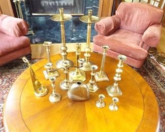 Large Lot Of Brass Candle Holders
