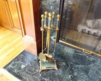 Brass and Marble Fire Iron Set
