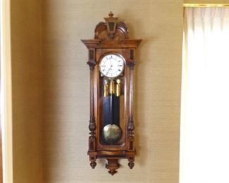 Antique Porcelain Faced Wood Blind Mans Wall Clock
