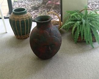 sun & moon pot, green pot, faux plant