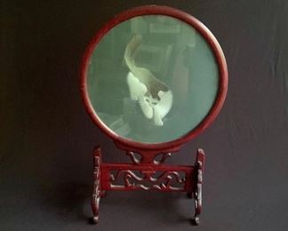 VTG Double-sided Screen w/cat images silk threaded ===> $125