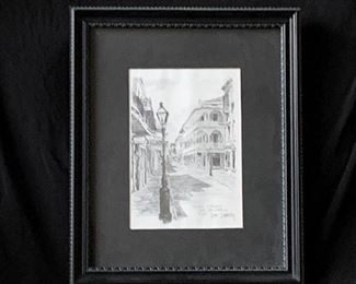 Framed pencil sketch of New Orleans ==> $25
