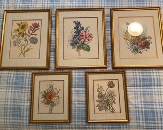 Five Framed Floral Prints