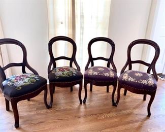 Four Needlepoint Upholstered Wooden Chairs