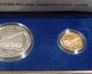 United States Constitution Coins - Silver Dollar and Five Dollar Gold Coin