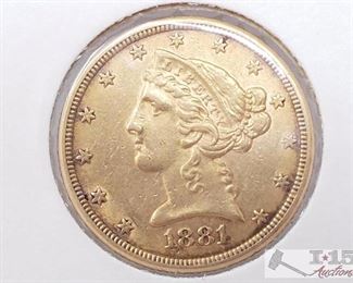 590
US 1881 5-Dollar Gold Eagle Liberty Head
US 1881 5-Dollar Gold Eagle Liberty Head