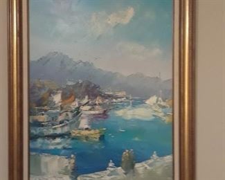 Harbor scene, framed art