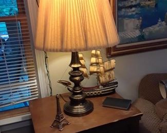 Lamp, model ship, Eiffel tower model 