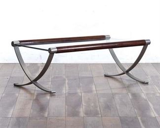 Modernist Arc Cross Frame Coffee Table W Glass Top 