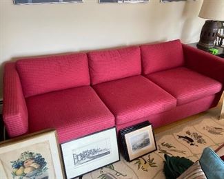 This sofa matches the club chairs - it is 83.5"l x 33.5"d x 24.5"h  In great shape, needs a cleaning of the cushion covers.