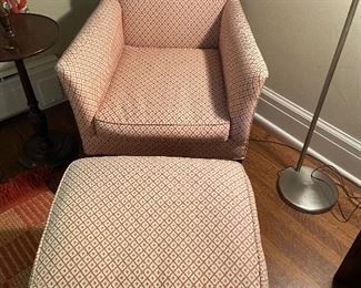 Arm chair and ottoman Chair is 27.5" w x 30"d x 34"h Ottoman is 23" x 19" x 17"h.  $100