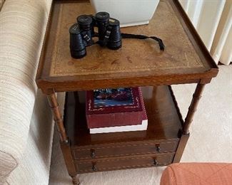 Leather and mahogany end table  19"square x 26.5"h.  $40