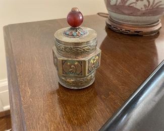 brass and cloisonne lidded box $30