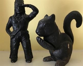 Vintage cast iron Indian bank and squirrel nutcracker
