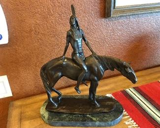 SCARCE CHARLES HUMPHRIES "THE WARRIOR" ON HORSEBACK BRONZE