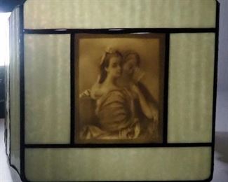 Vintage Lithophane Sconce Covers Qty 2 And Lithophane Panels With Chains Qty 2, Images Appear When Backlit