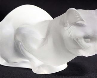 Lalique Crystal Crouching Cat Figurine, 4.25" High
