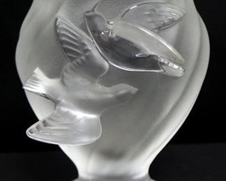 Lalique "Rosine" Frosted Crystal Bird Vase, 5" High
