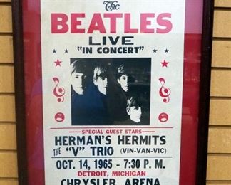 Beatles Live In Concert 1965 Promotional Poster, Under Glass, In Oversized Frame, 19.5" Wide x 25.5" High