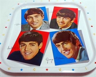 Beatles 5-Part Nesting Doll Set, Includes All 4 Beatles Members And A Beetle, And A Metal Repro Beatles Serving Tray