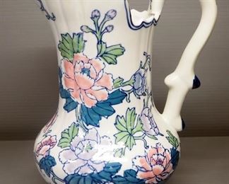 Porcelain Pitcher With Floral Design, 12" High