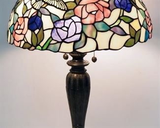 Tiffany Style Table Lamp With Metal Base, Hold 2 Bulbs, 28" High, Powers On
