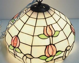 Stained Glass Style Swag Lamp With Globe Bulb, Powers On