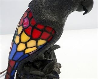 Parrot Table Lamp, 10.75" High With Stained Glass Wings, Powers On