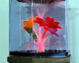 Fiber Optic Color Gradient Rotating Flora Brass And Acrylic Gaboda Style Display, Some Cracks In Acrylic