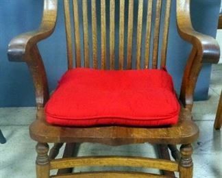 Spindle Back Rocking Chair With Arms And Tie On Padded Seat, 33" High