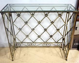 Folding Metal Sofa Table With Glass Top, 31.5" High x 35" Wide x 12" Deep