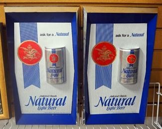 Anheuser Busch Natural Light Beer 3-Dimensional Wall Hangings, Qty 2, And Michelob Back Bar Mirror