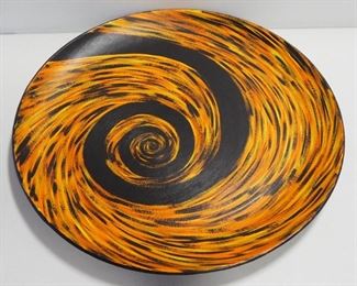 Original Art "Black And Orange Platter" By Michelle Lynn, Acrylic On Wood Platter, 28" Dia.