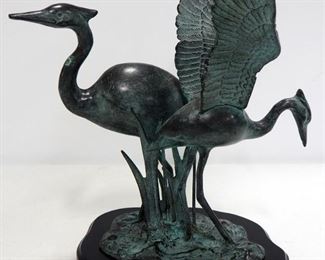 Metal Statuette Of 2 Great Blue Herons, 12" High