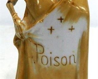 Porcelain Poison Bottle Of Skeleton Wrapped In Cloak, 7" High