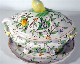 Porcelain Soup Tureen With Fruit And Floral Design