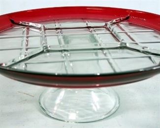 Red And Clear Glass Dishes, Includes Pedestal Candy Dish, Pedestal Cake Platter And 4 Goblets