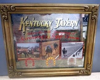 Two Kentucky Tavern Triple Crown Commemorative Bar Mirrors, One For Secretariat's 25th Anniversary, Other For Omaha's 65th Anniversary, Various Sizes